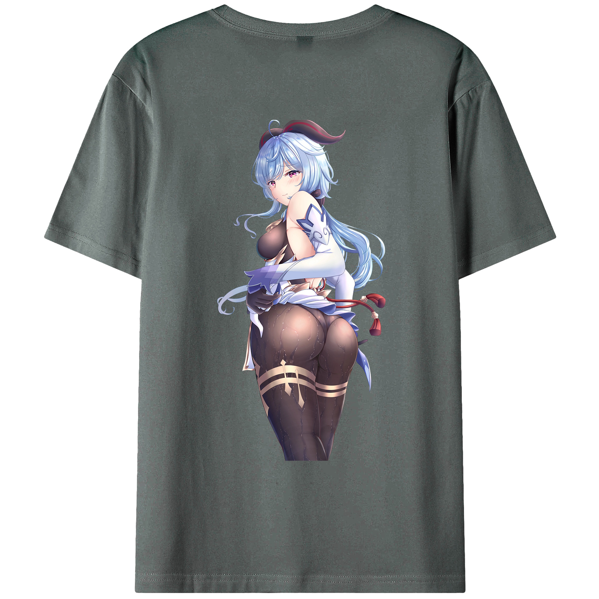 げんし神 甘雨 かんう genshin Ganyu 綿100％ メンズ半袖Tシャツ（バックプリント） 通気性